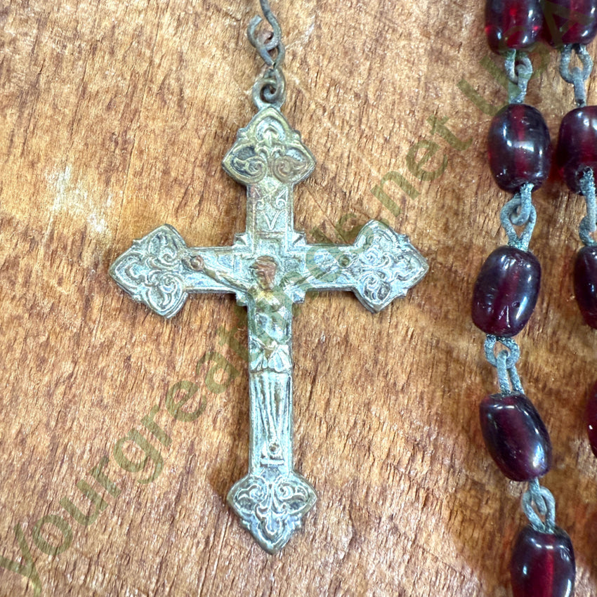 Vintage Red Glass Bead Rosary Necklaces
