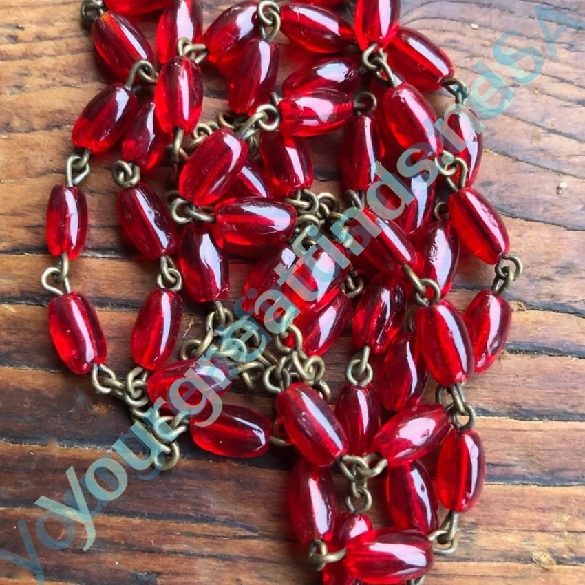 Vintage Red Glass Bead Rosary - Yourgreatfinds