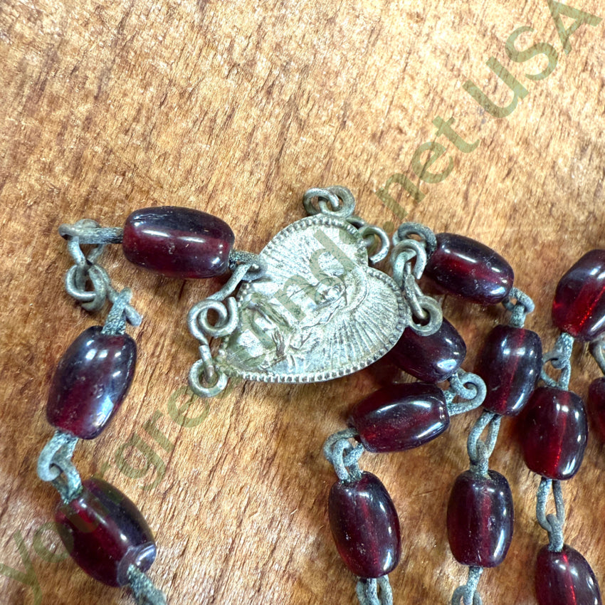 Vintage Red Glass Bead Rosary Necklaces