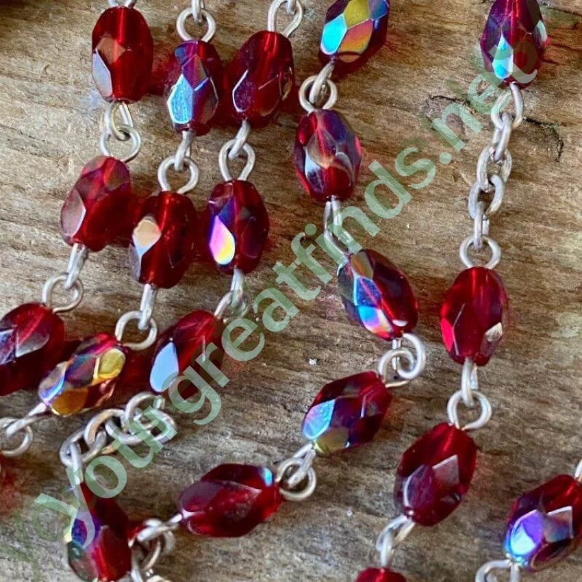 Vintage Reliquary Rosary with Red Glass Aurora Borealis Italy Yourgreatfinds