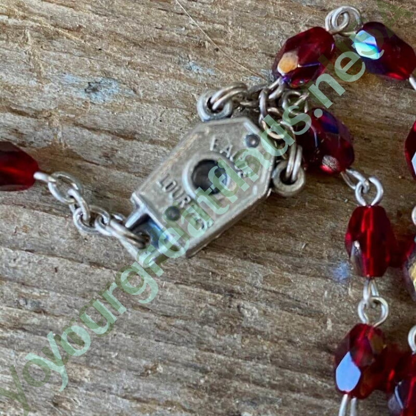 Vintage Reliquary Rosary with Red Glass Aurora Borealis Italy Yourgreatfinds
