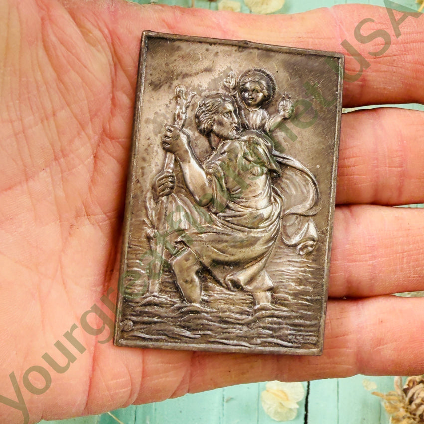 Vintage Repoussé Silver St. Christopher Mini Plaque