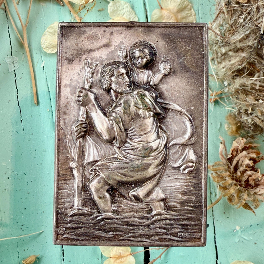 Vintage Repoussé Silver St. Christopher Mini Plaque
