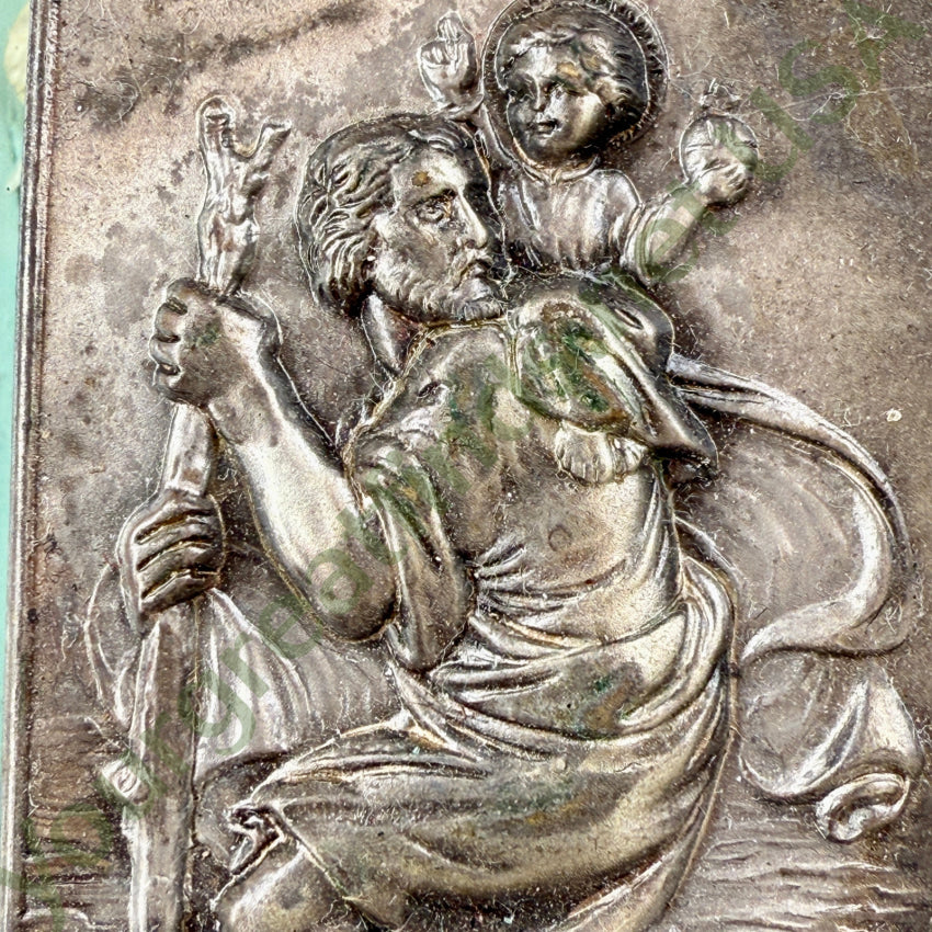 Vintage Repoussé Silver St. Christopher Mini Plaque