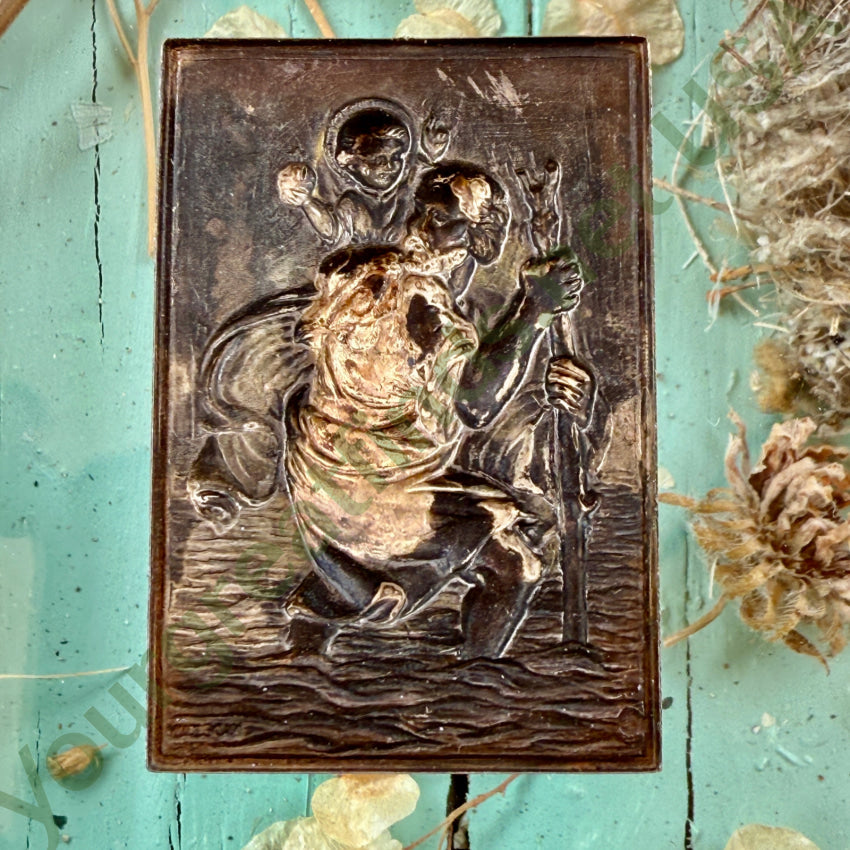 Vintage Repoussé Silver St. Christopher Mini Plaque