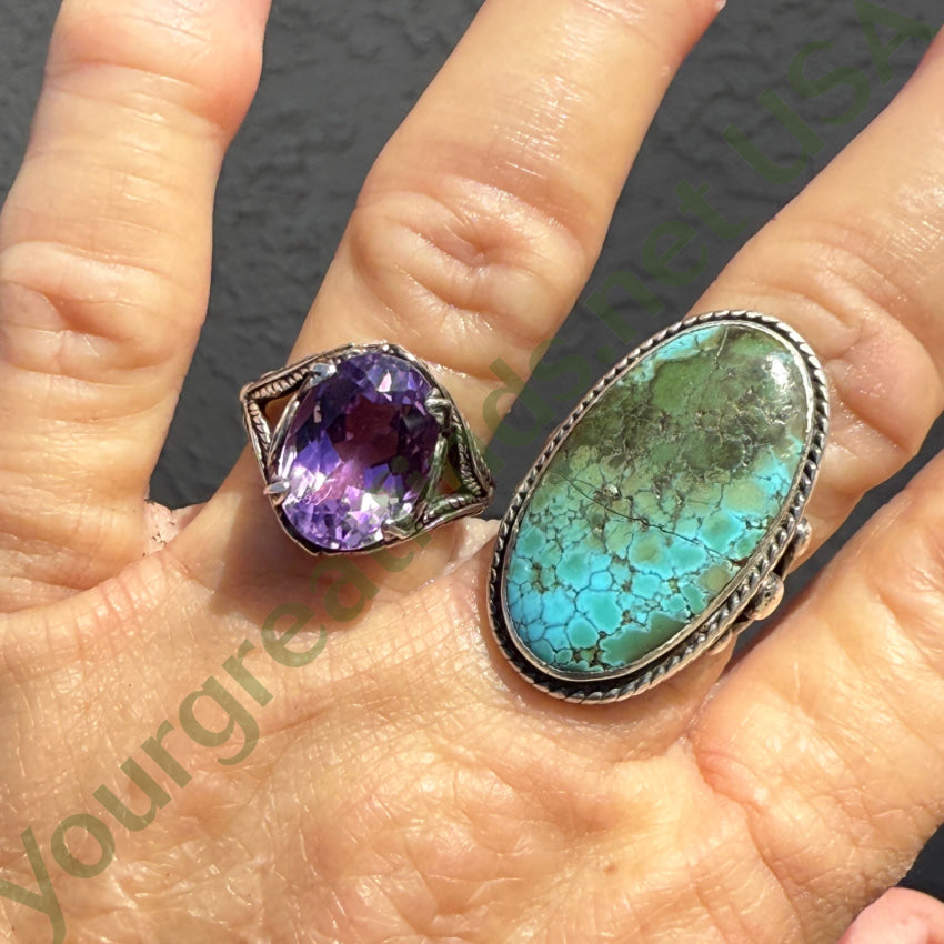 Vintage Ring Sterling Silver & 6 CT Purple Amethyst Size 8 LIVE SALE ring