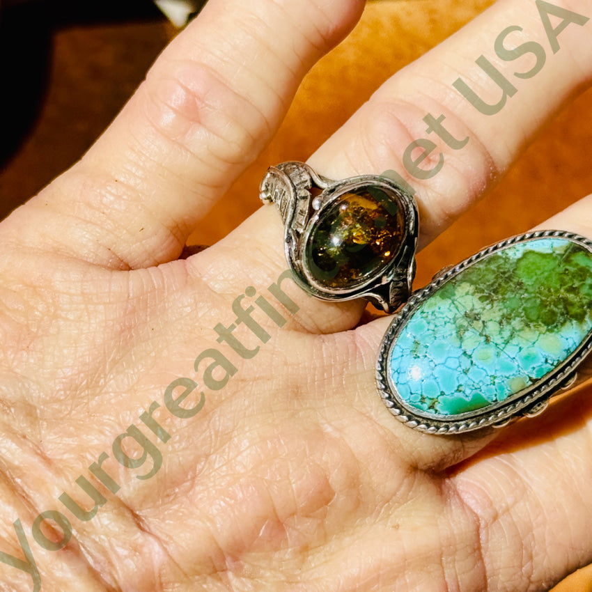 Vintage Ring Sterling Silver & Amber Size 7.5 LIVE SALE ring