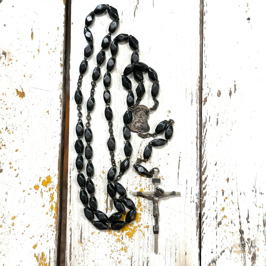 Vintage Rosary Ebony Wood Beads