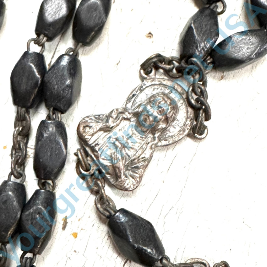 Vintage Rosary Ebony Wood Beads