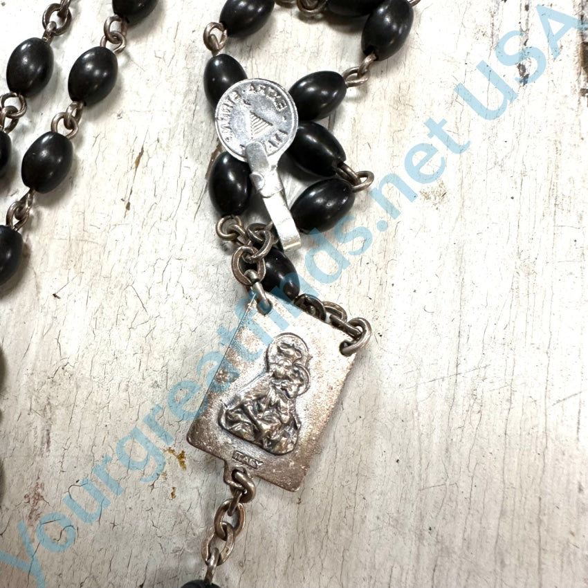 Vintage Rosary Ebony Wood Beads Italy