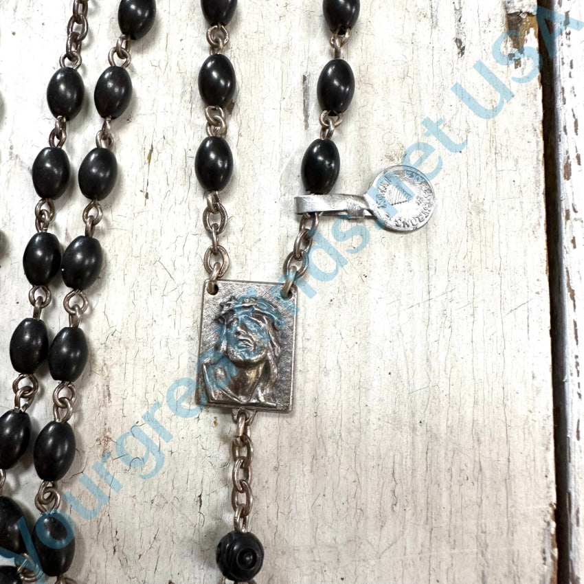 Vintage Rosary Ebony Wood Beads Italy