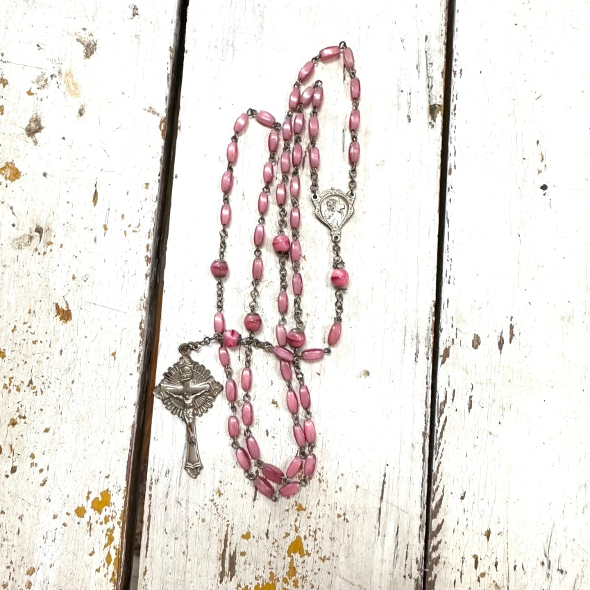 Vintage Rosary Pink Glass Beads