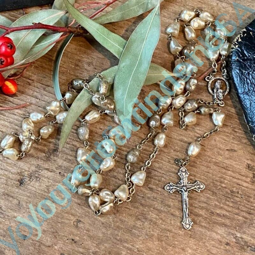Vintage Rosary with Faux Pearls and Original Black Leather Case Yourgreatfinds