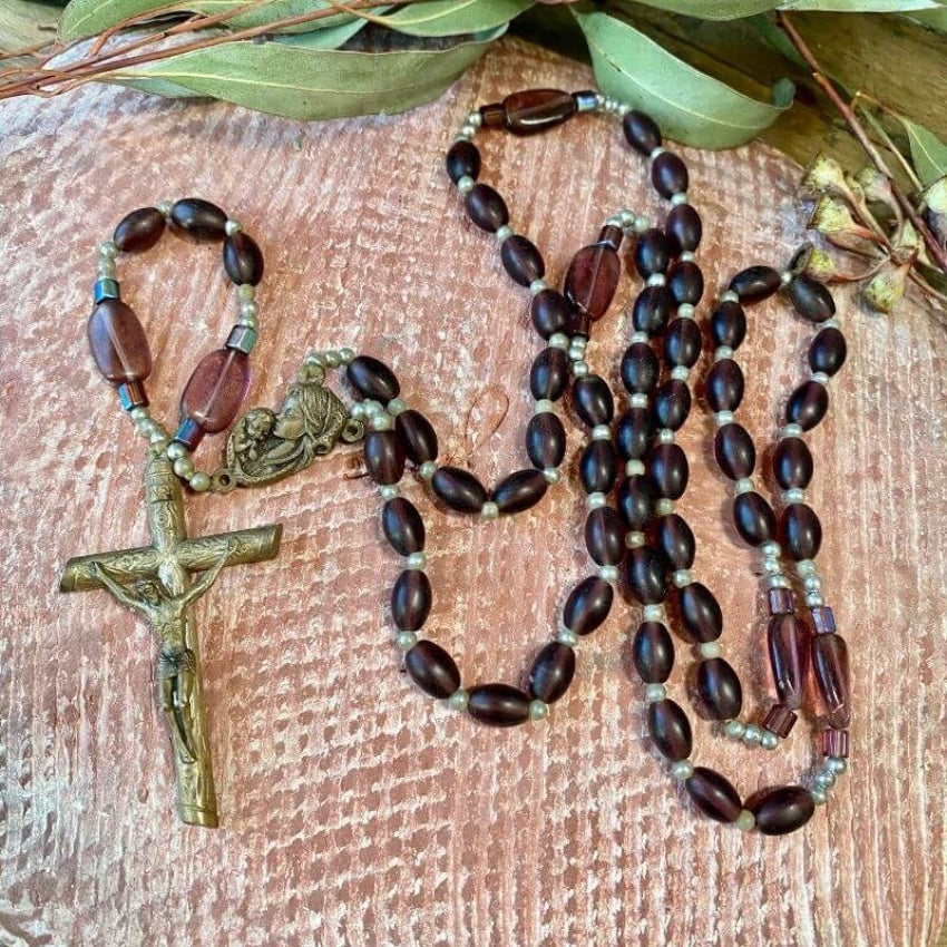 Vintage Rosary with Purple Glass Beads Yourgreatfinds
