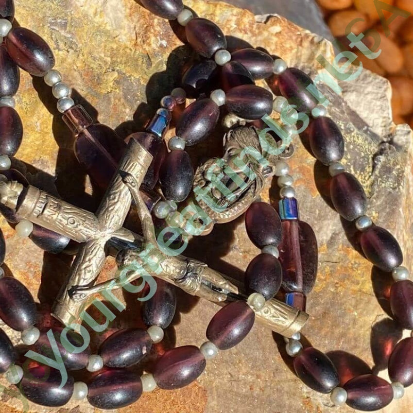 Vintage Rosary with Purple Glass Beads Yourgreatfinds
