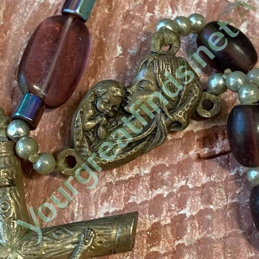 Vintage Rosary with Purple Glass Beads Yourgreatfinds