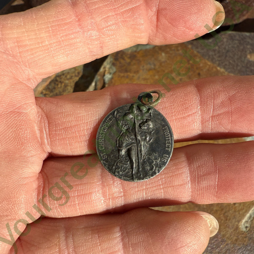 Vintage Round St. Christopher Travel Protection Pendant
