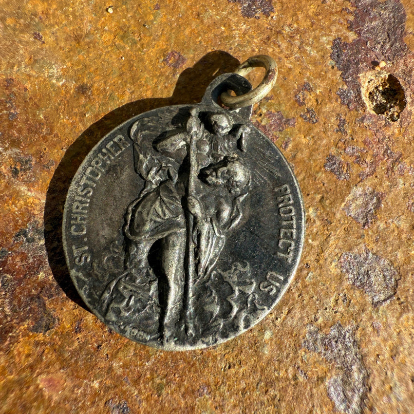 Vintage Round St. Christopher Travel Protection Pendant