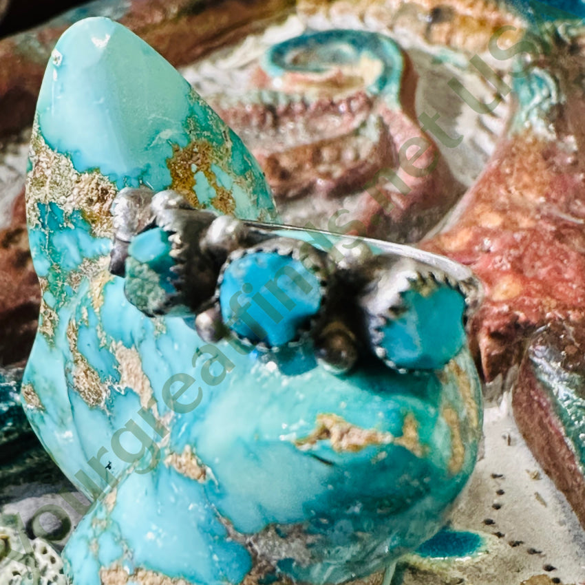 Vintage Rustic Zuni Sterling Silver Turquoise Row Ring Size 6