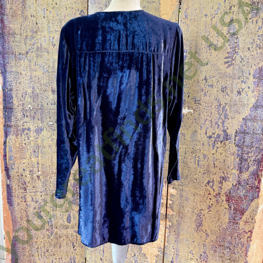 Vintage Saddle RIdge Blue Velvet Studded Western Long Blouse blouse