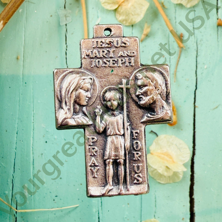 Vintage Saint Christopher Mary Joseph Jesus Cross Pendant pendant