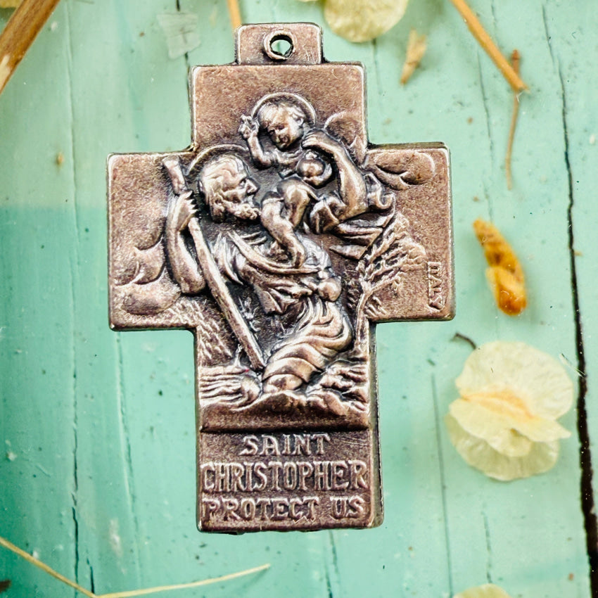 Vintage Saint Christopher Mary Joseph Jesus Cross Pendant pendant