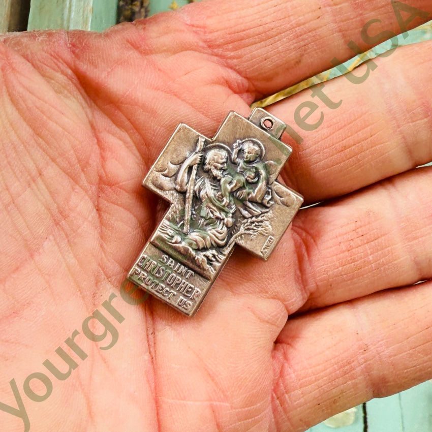 Vintage Saint Christopher Mary Joseph Jesus Cross Pendant pendant