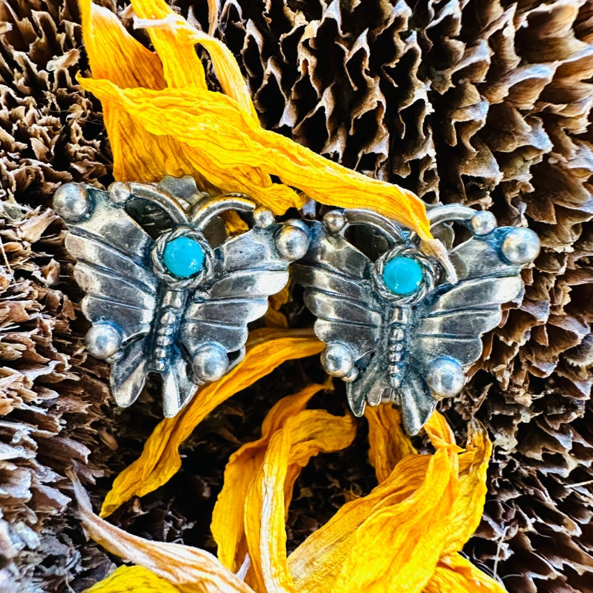 Vintage Sancrest Silvertone Butterfly Clip Earrings Costume