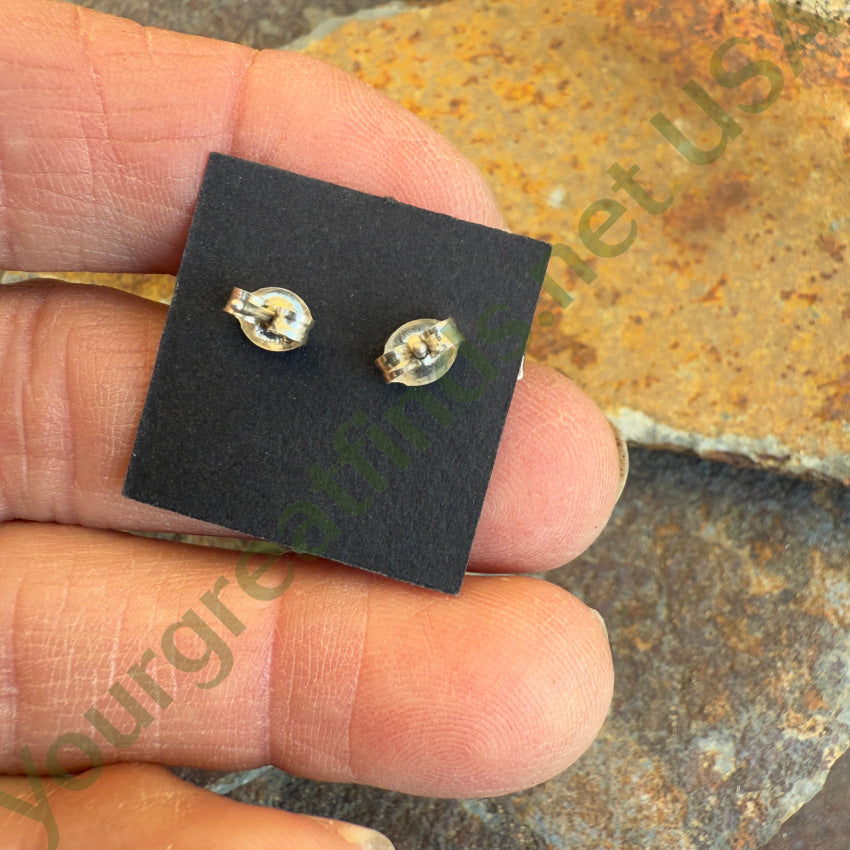 Vintage Sand Cast Sterling Silver Malachite Navajo Cross Stud Post Earrings Earrings