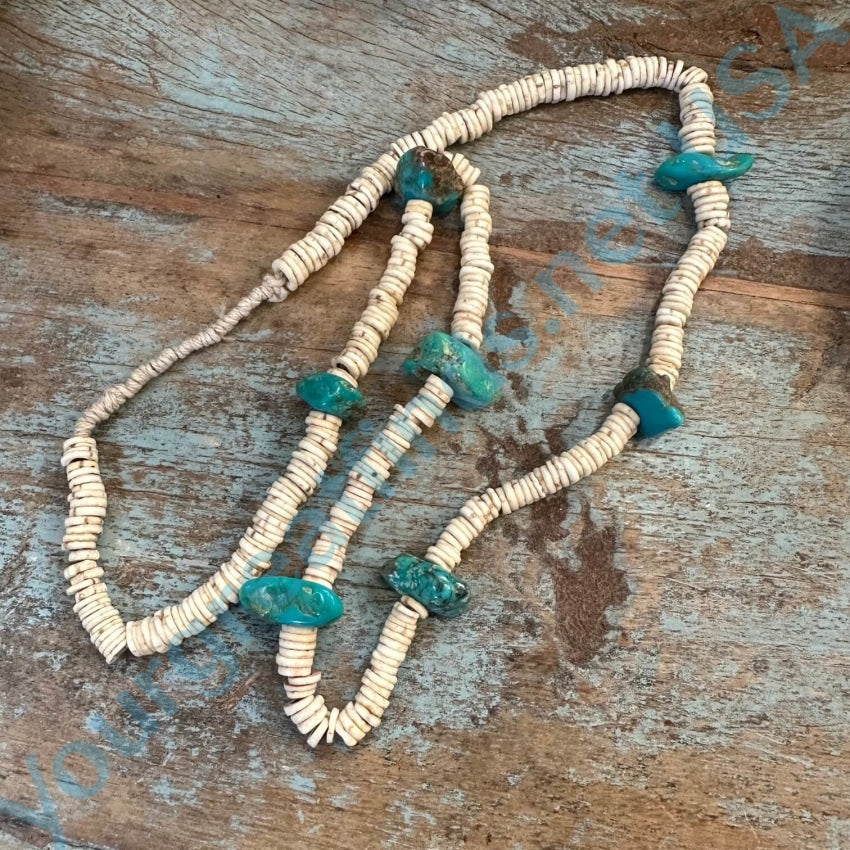 Vintage Santo Domingo Drilled Shell Turquoise Necklace