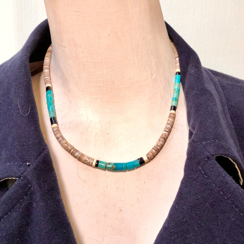 Vintage Santo Domingo Indian Heishi Necklace Turquoise