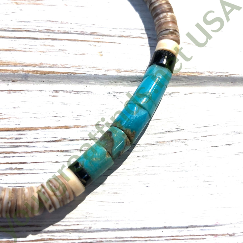 Vintage Santo Domingo Indian Heishi Necklace Turquoise