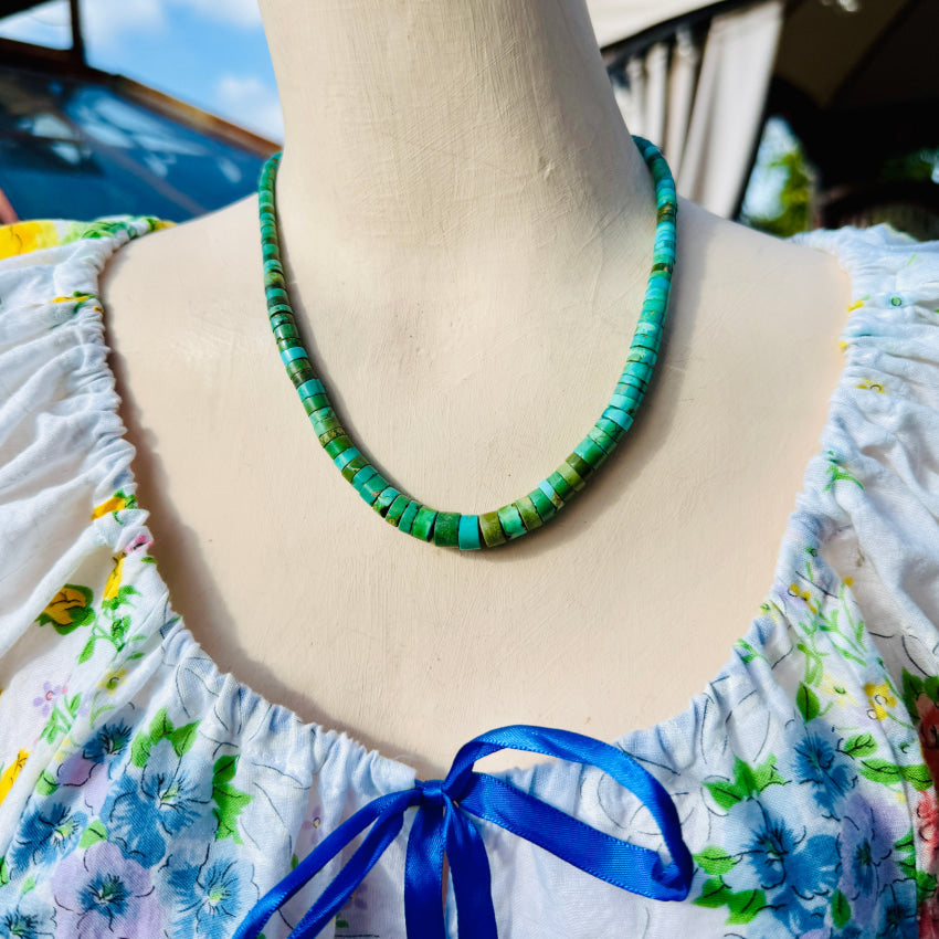Vintage Santo Domingo Natural Turquoise Heishi Bead Necklace necklace