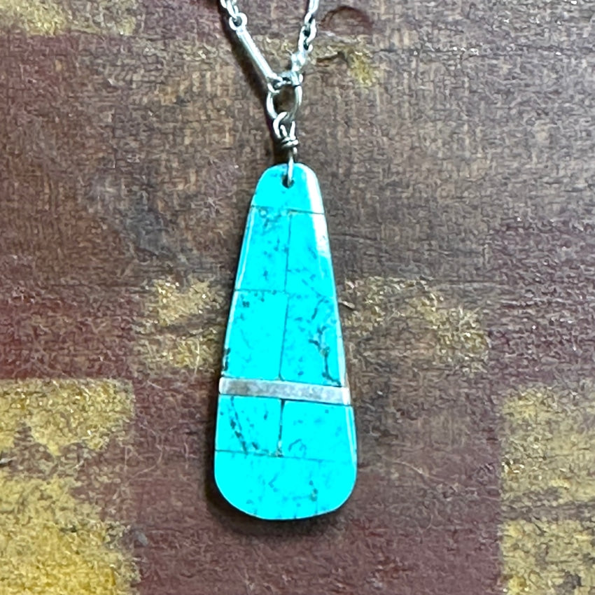 Vintage Santo Domingo Turquoise Channel Inlay Sterling Necklace
