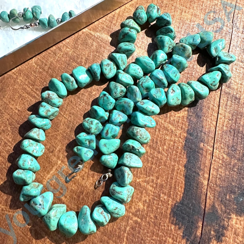 Vintage Santo Domingo Turquoise Nugget Bead Necklace Earrings Tenorio