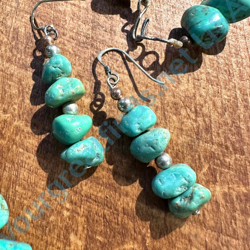 Vintage Santo Domingo Turquoise Nugget Bead Necklace Earrings Tenorio