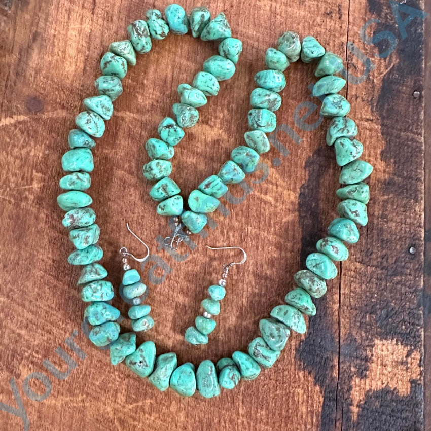 Vintage Santo Domingo Turquoise Nugget Bead Necklace Earrings Tenorio