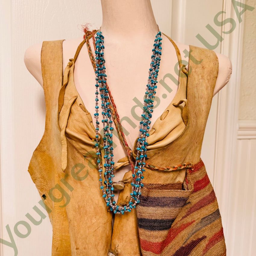 Vintage Santo Domingo White Heishi Turquoise Nugget 4 Strand Necklace