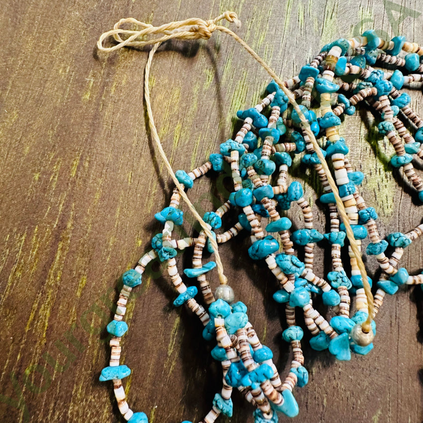 Vintage Santo Domingo White Heishi Turquoise Nugget 4 Strand Necklace