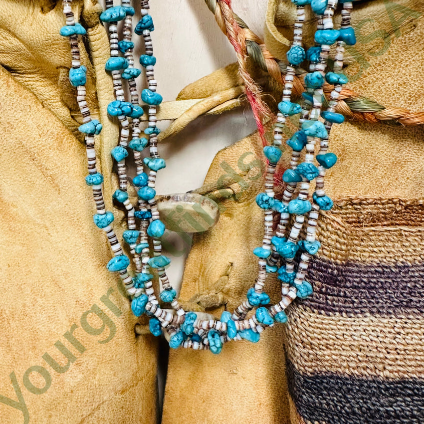 Vintage Santo Domingo White Heishi Turquoise Nugget 4 Strand Necklace