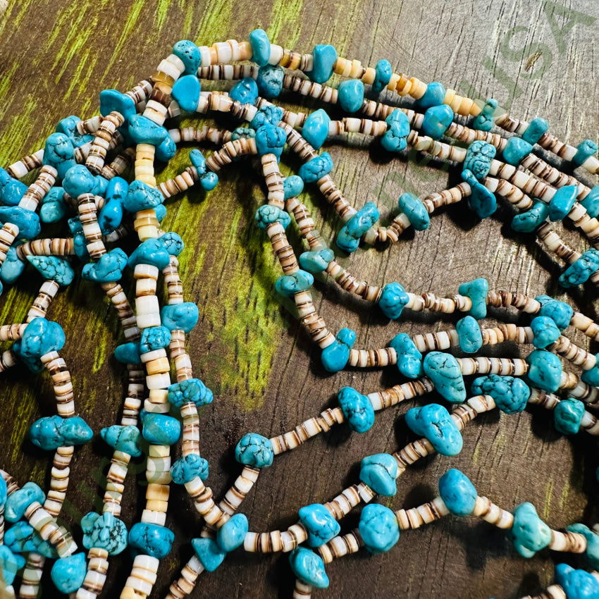 Vintage Santo Domingo White Heishi Turquoise Nugget 4 Strand Necklace