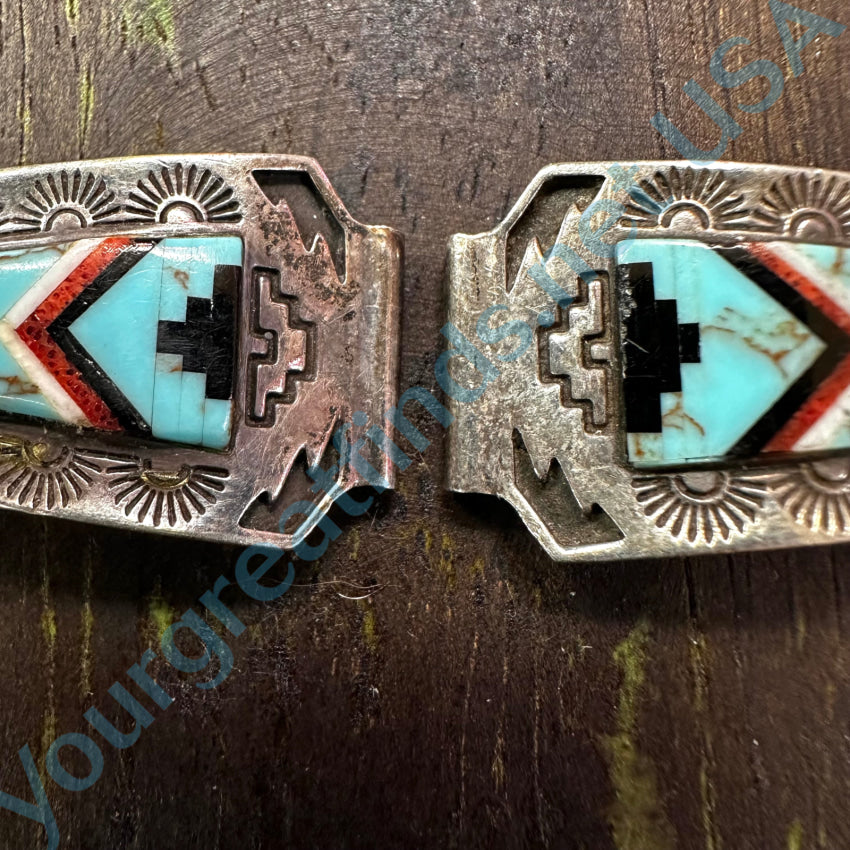 Vintage Signed Native American Channel Inlay Turquoise Watch Band Plates Watch Band Plates