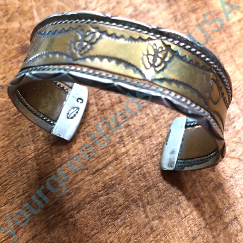 Vintage Signed Navajo Sterling Silver & Brass Cuff Bracelet Child Bracelet