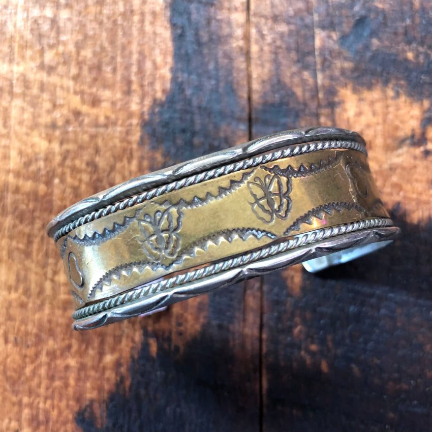 Vintage Signed Navajo Sterling Silver & Brass Cuff Bracelet Child Bracelet