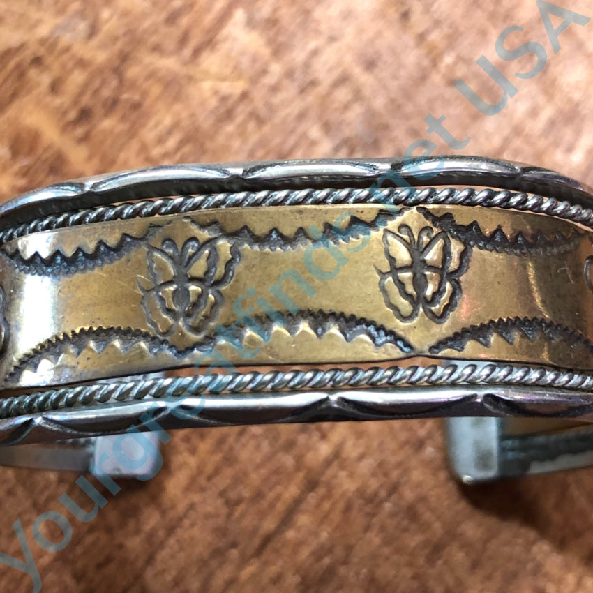 Vintage Signed Navajo Sterling Silver & Brass Cuff Bracelet Child Bracelet