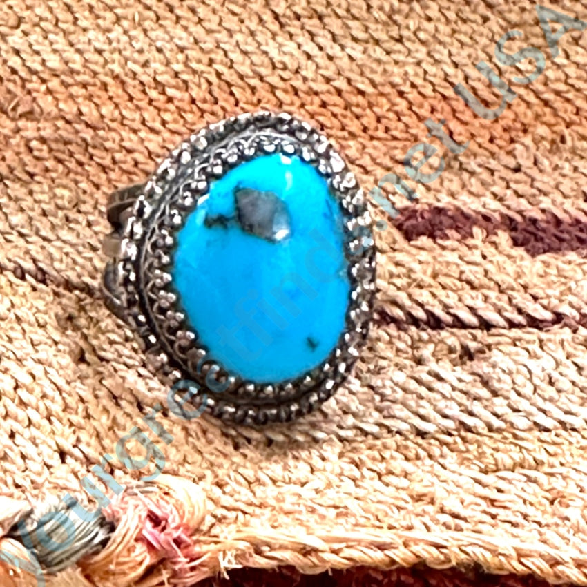 Vintage Signed Navajo Sterling Silver Quartz Included Turquoise Ring 9