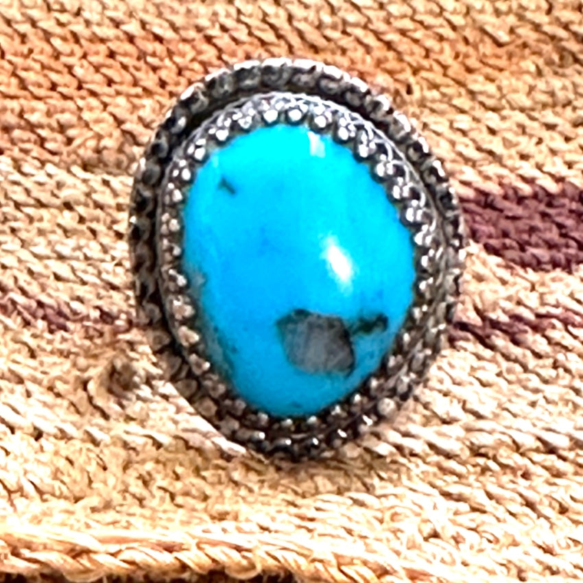 Vintage Signed Navajo Sterling Silver Quartz Included Turquoise Ring 9