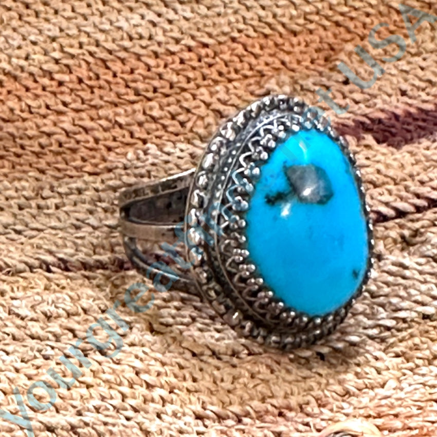 Vintage Signed Navajo Sterling Silver Quartz Included Turquoise Ring 9