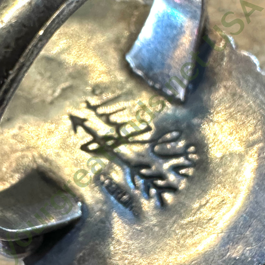 Vintage Signed Navajo Sterling Silver Spider Web Turquoise Ring 9.5