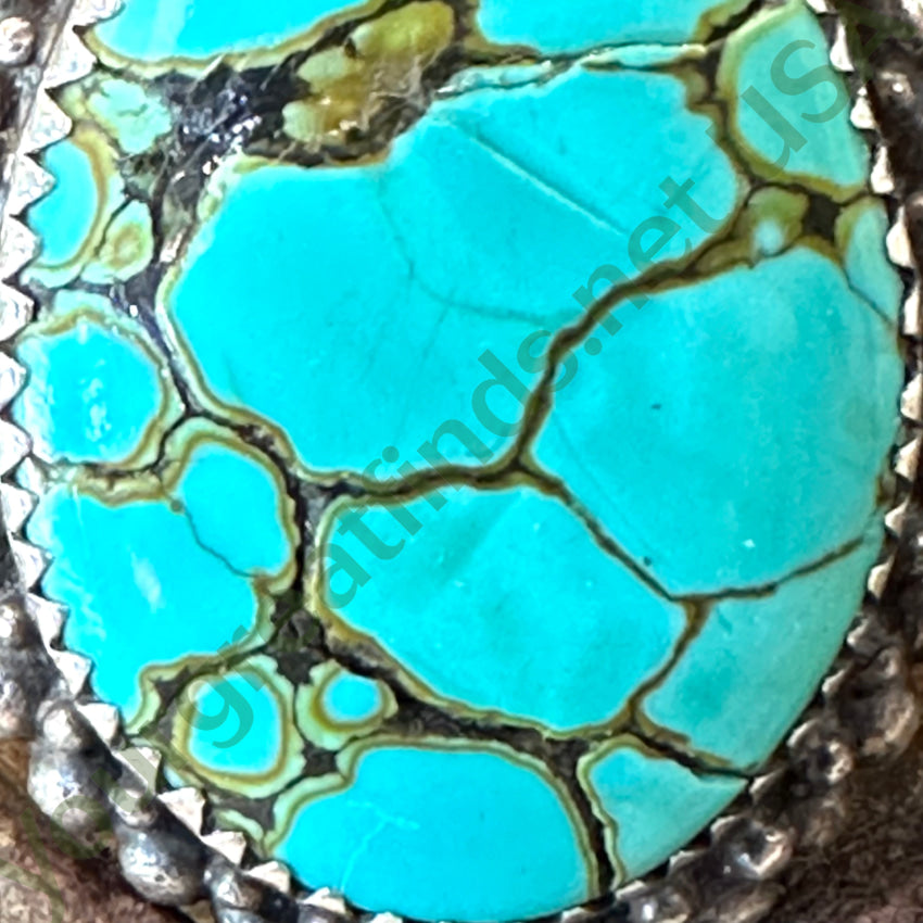 Vintage Signed Navajo Sterling Silver Spider Web Turquoise Ring 9.5